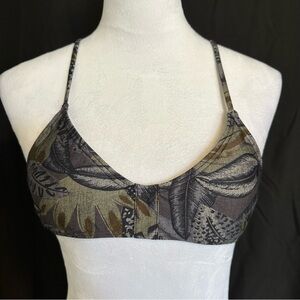 RVCA Gray/Green/Brown tropical print Crossbody bikini top